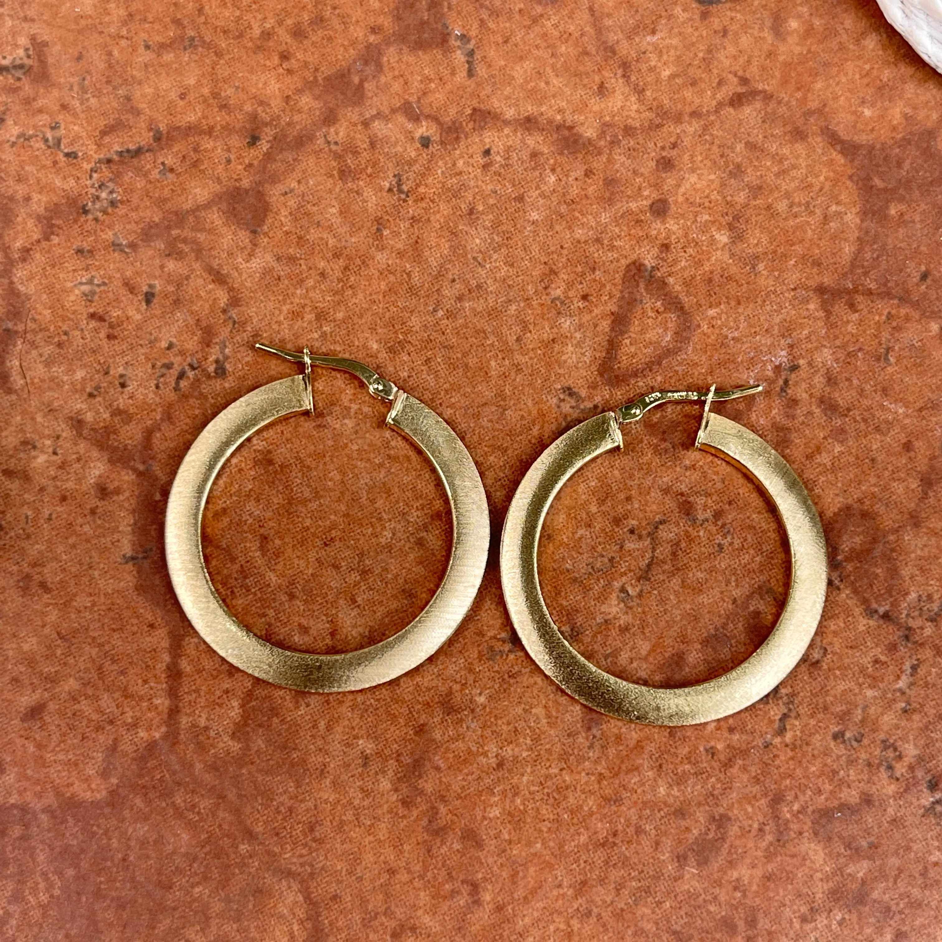 14KT Yellow Gold Satin Finish Flat Hoop Earrings 30mm