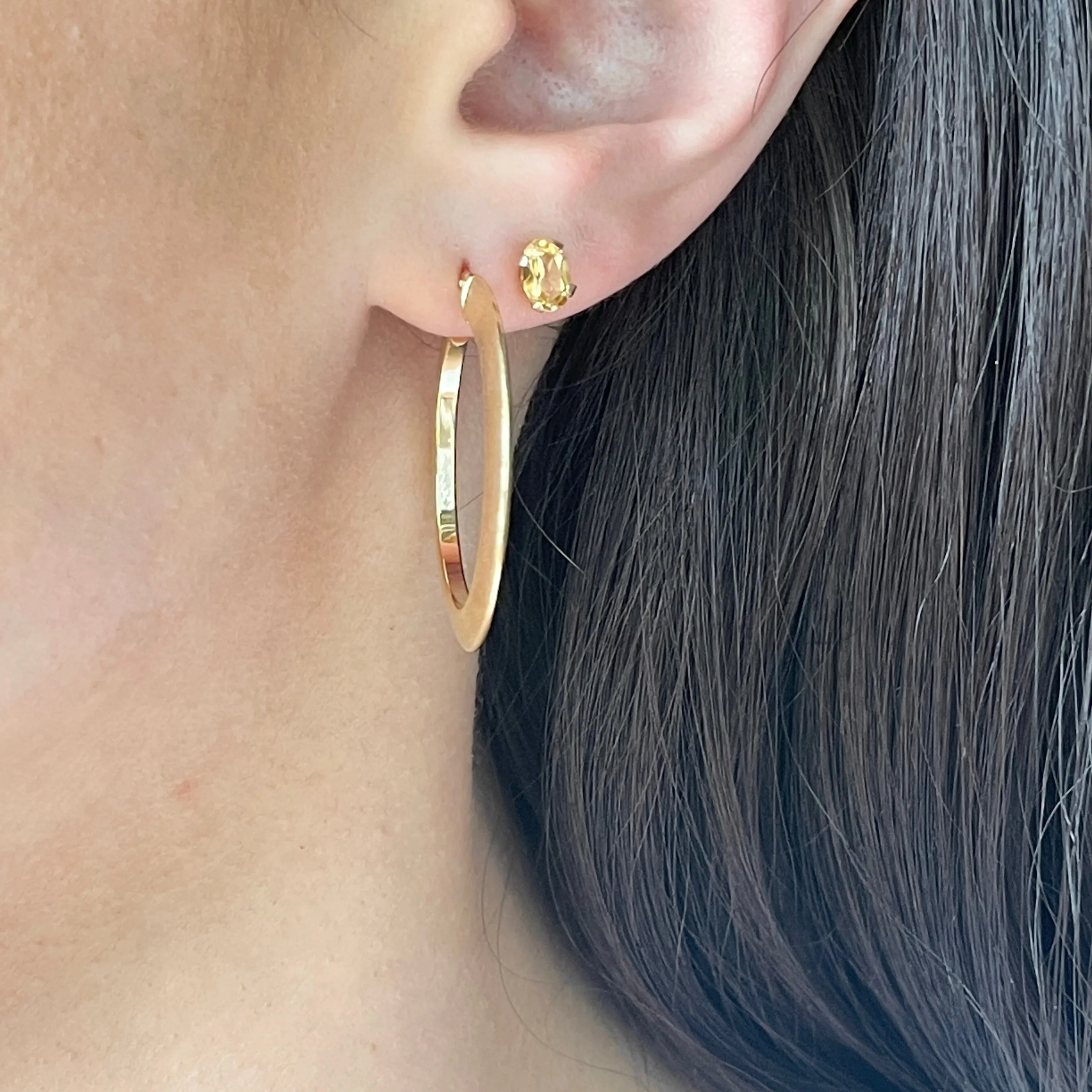 14KT Yellow Gold Satin Finish Flat Hoop Earrings 30mm