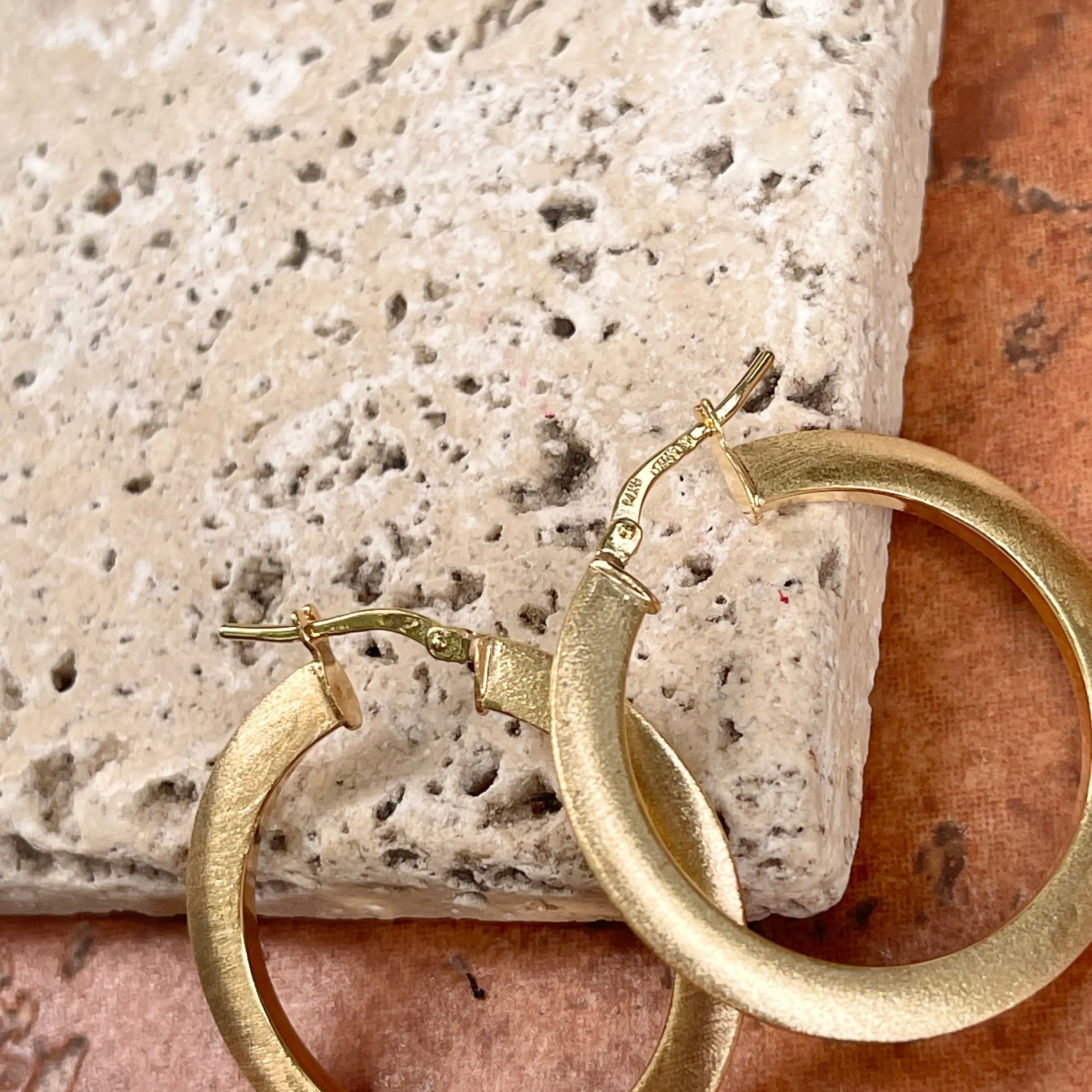 14KT Yellow Gold Satin Finish Flat Hoop Earrings 30mm