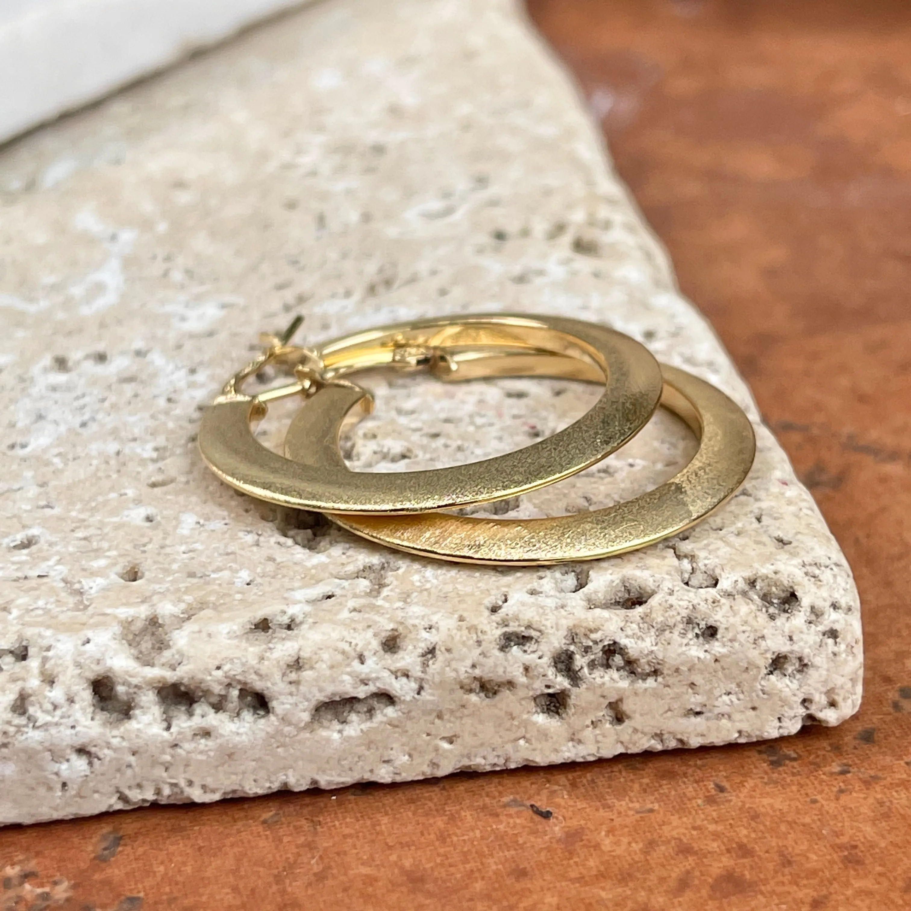14KT Yellow Gold Satin Finish Flat Hoop Earrings 30mm