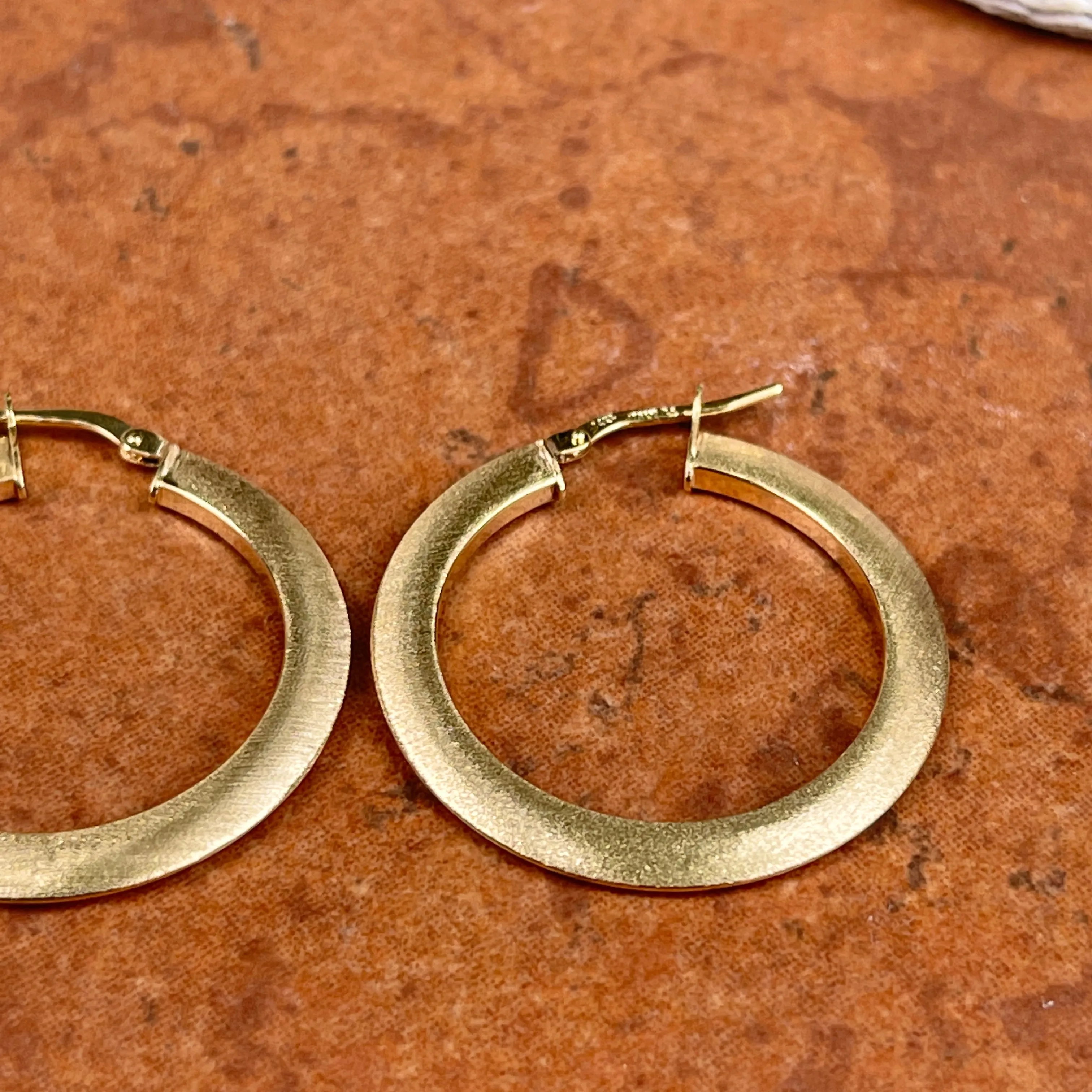 14KT Yellow Gold Satin Finish Flat Hoop Earrings 30mm