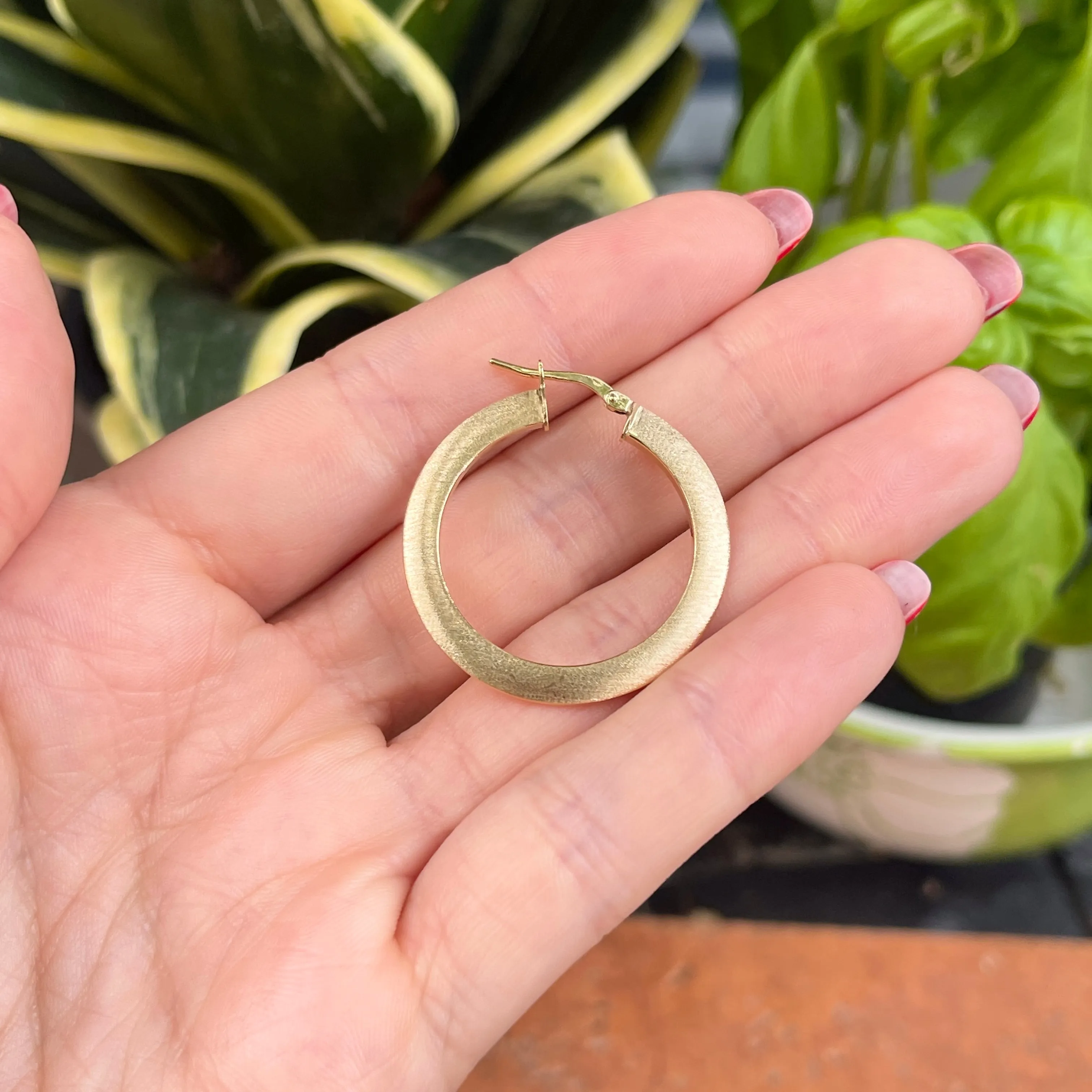 14KT Yellow Gold Satin Finish Flat Hoop Earrings 30mm