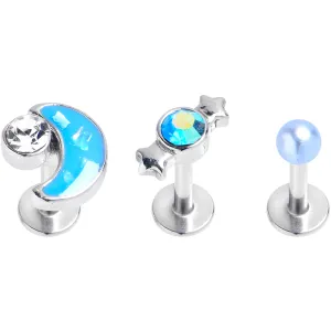 16 Gauge 1/4 Clear Aurora CZ Gem Moon Candy Labret Tragus Curation Set of 3