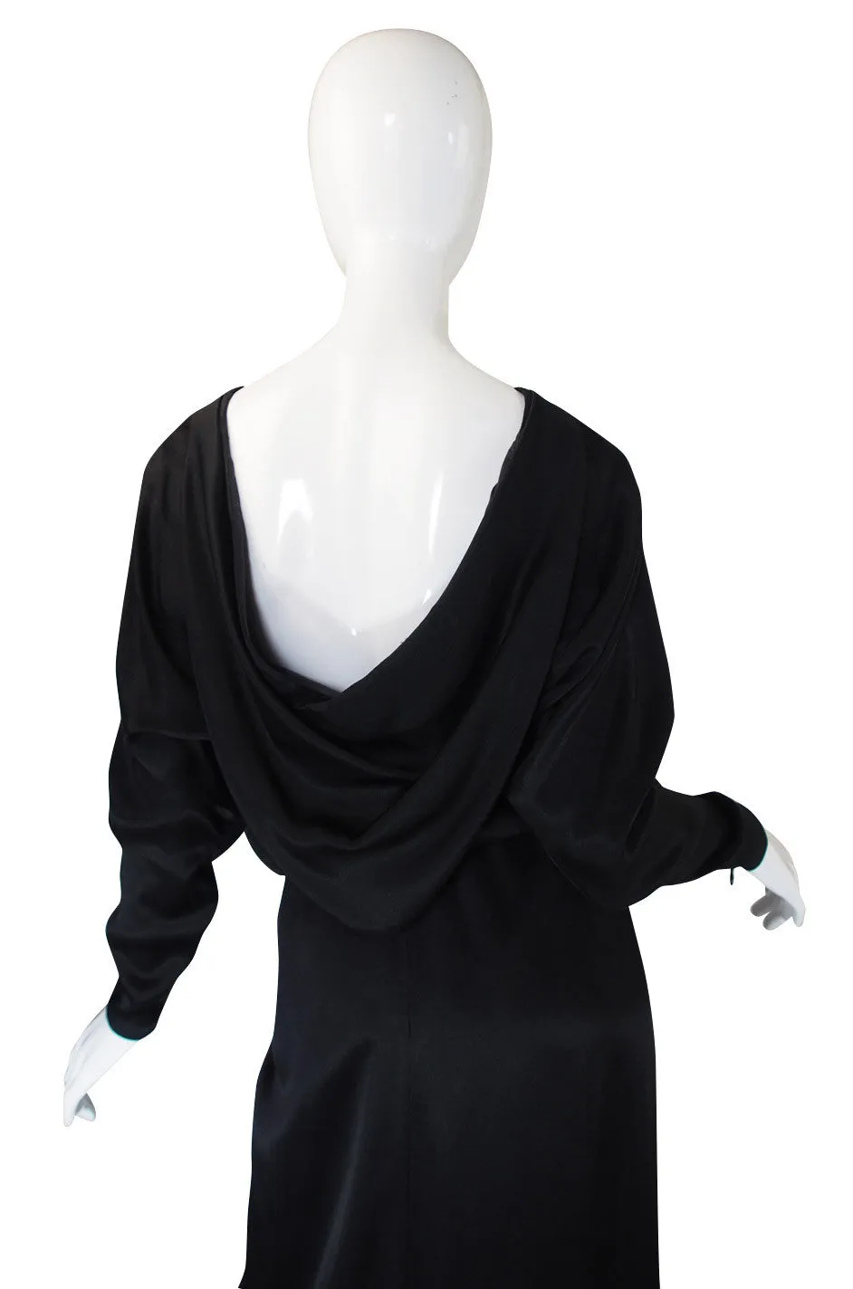 1970s Matte Black Silk Satin Adolfo Gown