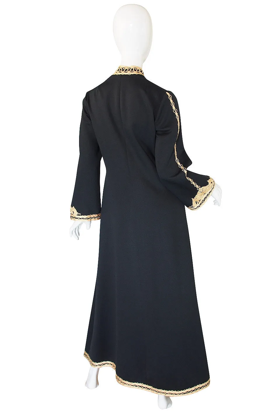 1970s Vintage Black and Gold Applique Caftan