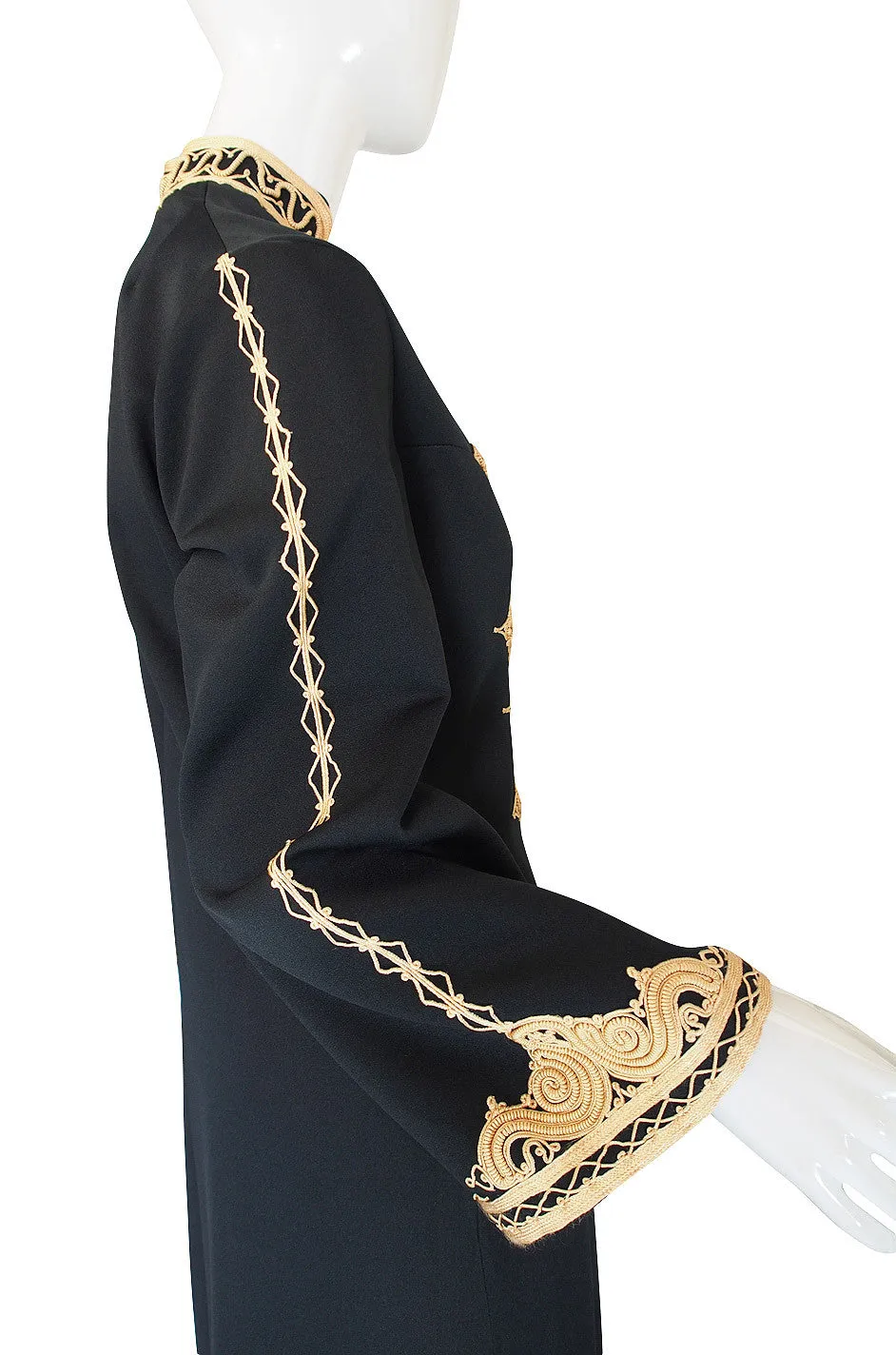 1970s Vintage Black and Gold Applique Caftan