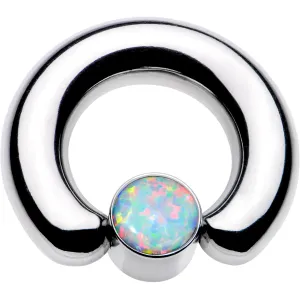 2 Gauge 9/16 White Faux Opal 8mm Disc BCR Captive Ring