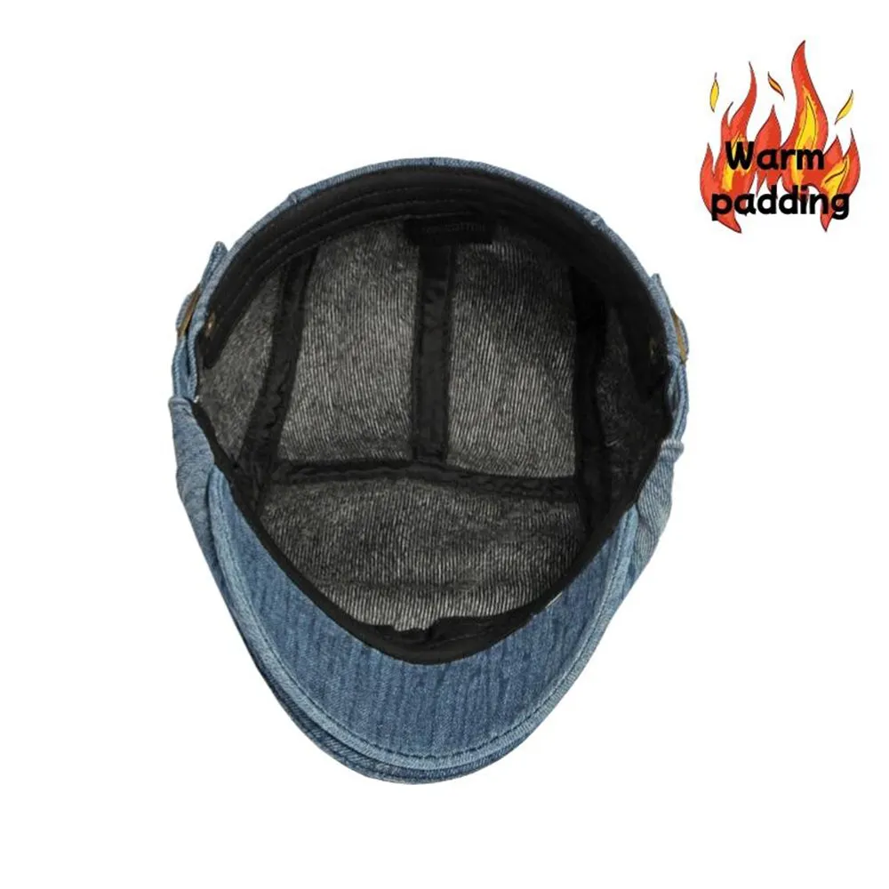 2022 Winter Washed Denim Flocked Flat Cap