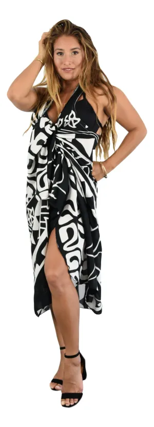 Aloha Royale - Magic Sarong - Rounded Corners - Hawaiian Hibiscus - Black & White