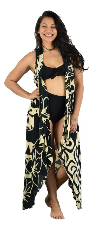 Aloha Royale - Magic Sarong - Rounded Corners - Hawaiian Turtle - Black & Cream