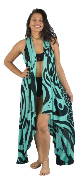 Aloha Royale - Magic Sarong - Rounded Corners - Island Turtle - Teal & Black