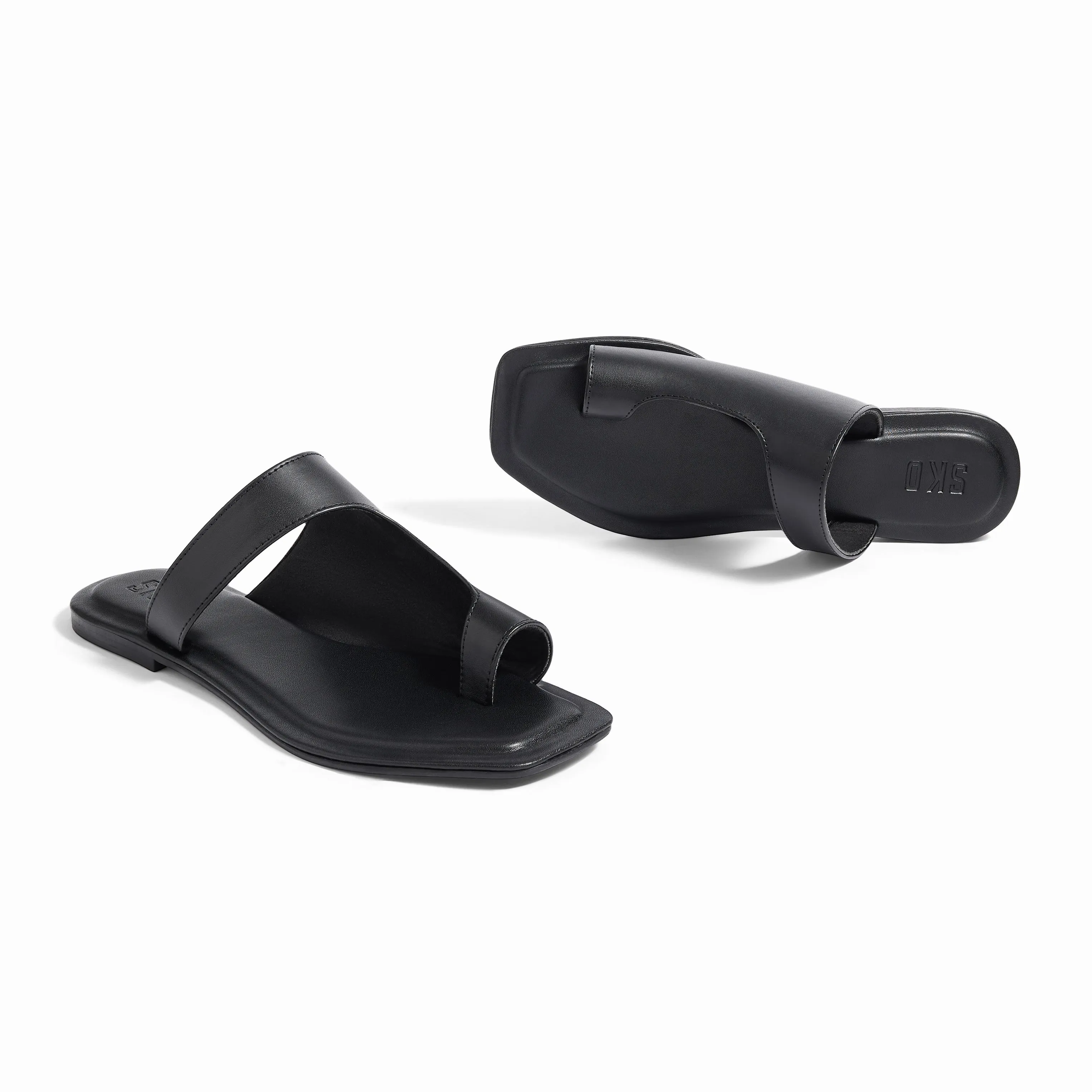 Amalfi Square Black Flat Sandals For Women