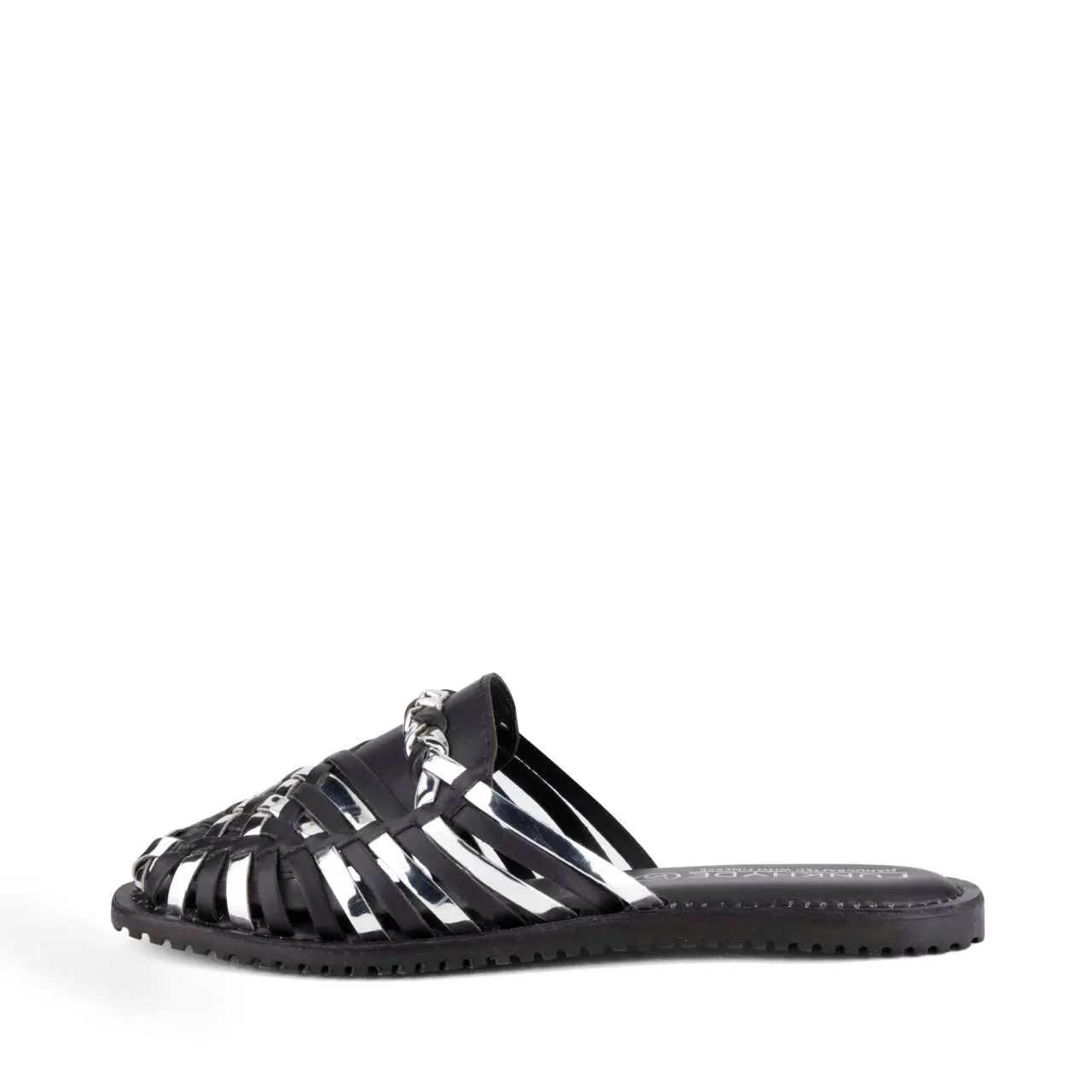 Amurra Black Silver Huarache Mules
