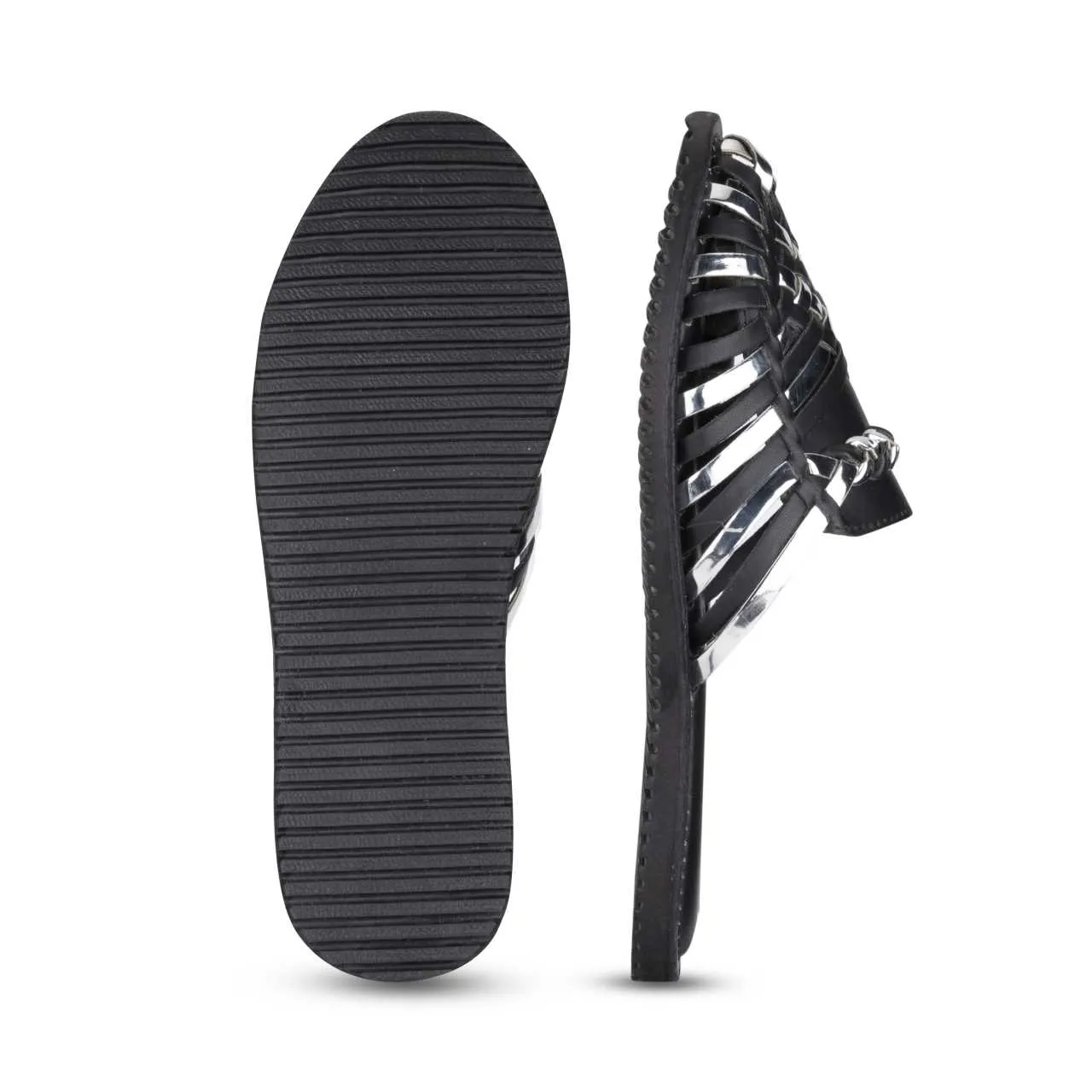 Amurra Black Silver Huarache Mules