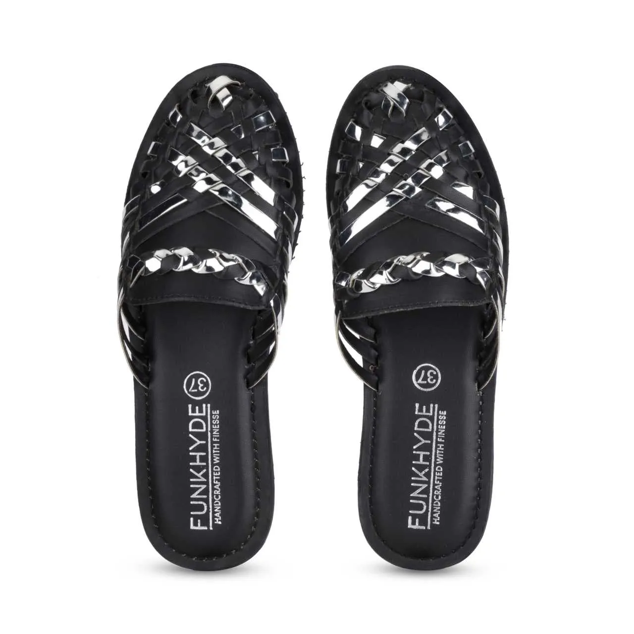 Amurra Black Silver Huarache Mules