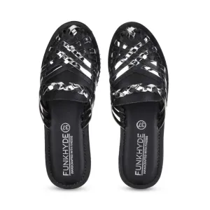Amurra Black Silver Huarache Mules