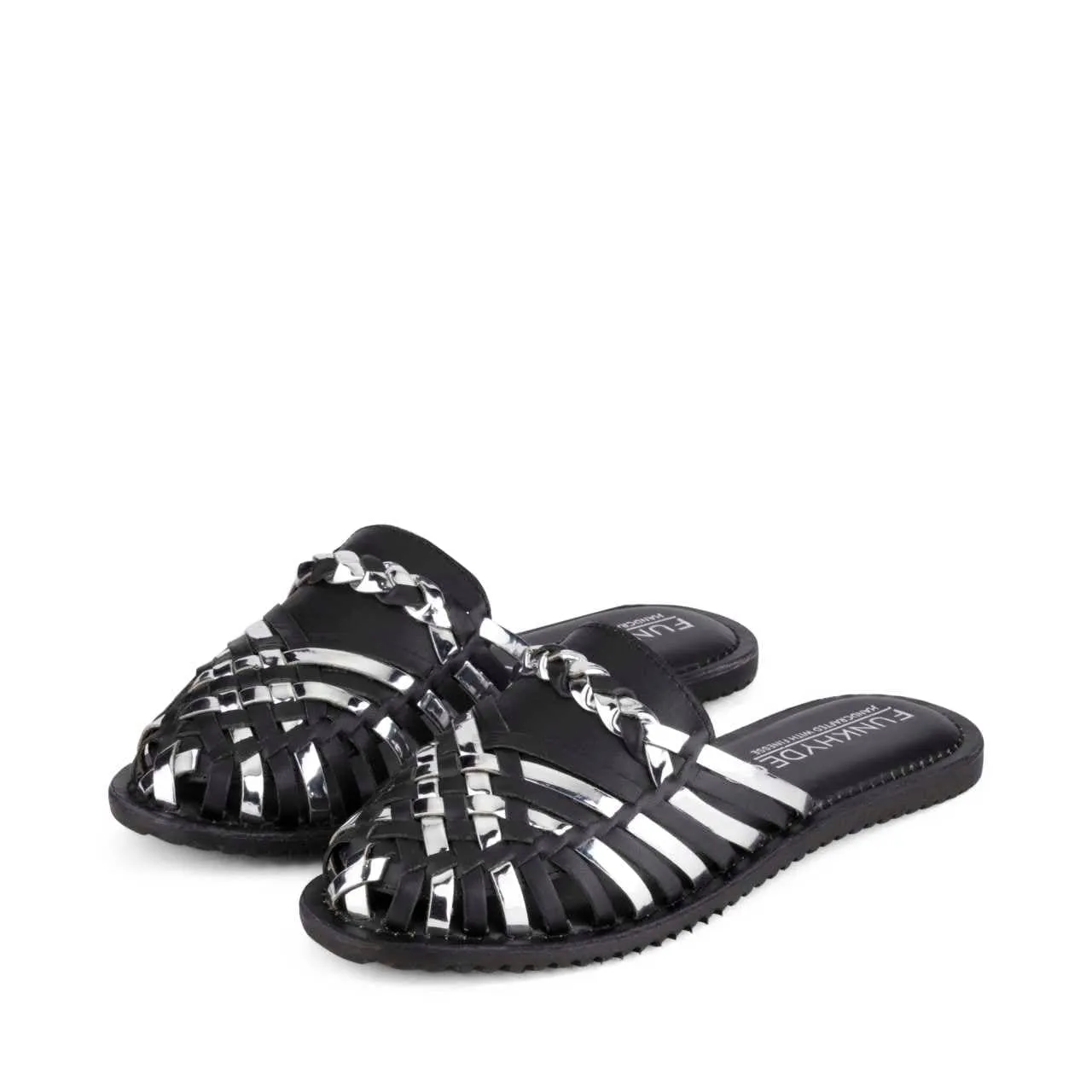 Amurra Black Silver Huarache Mules