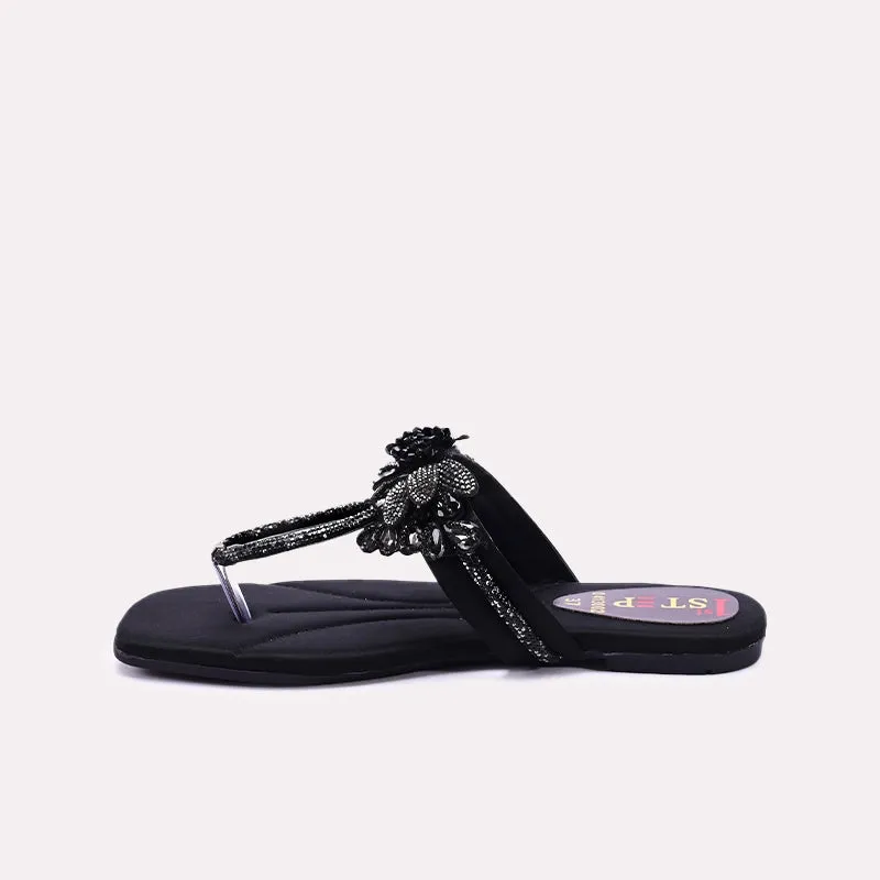 Black Fancy Flat Slippers 0413002