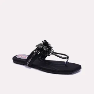 Black Fancy Flat Slippers 0413002