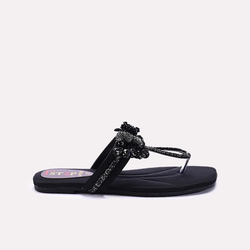 Black Fancy Flat Slippers 0413002