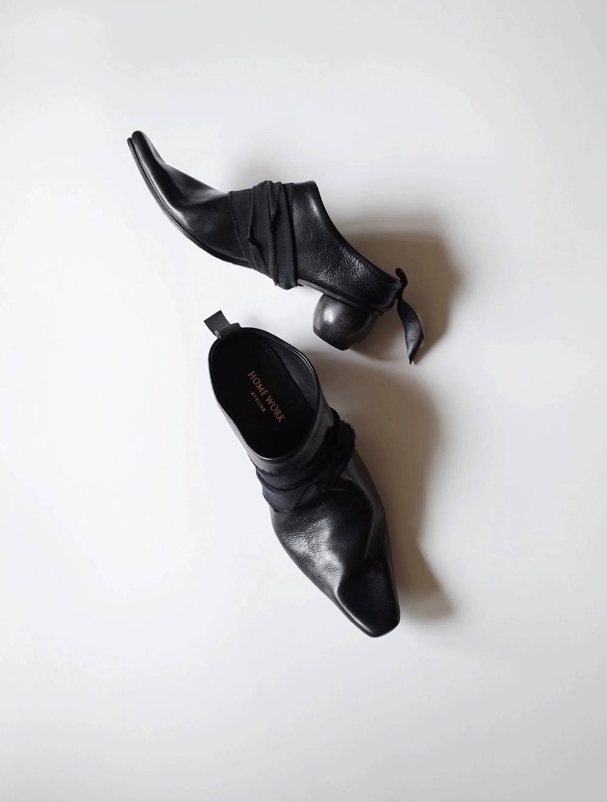 Black Leather Wrap Heeled Mules