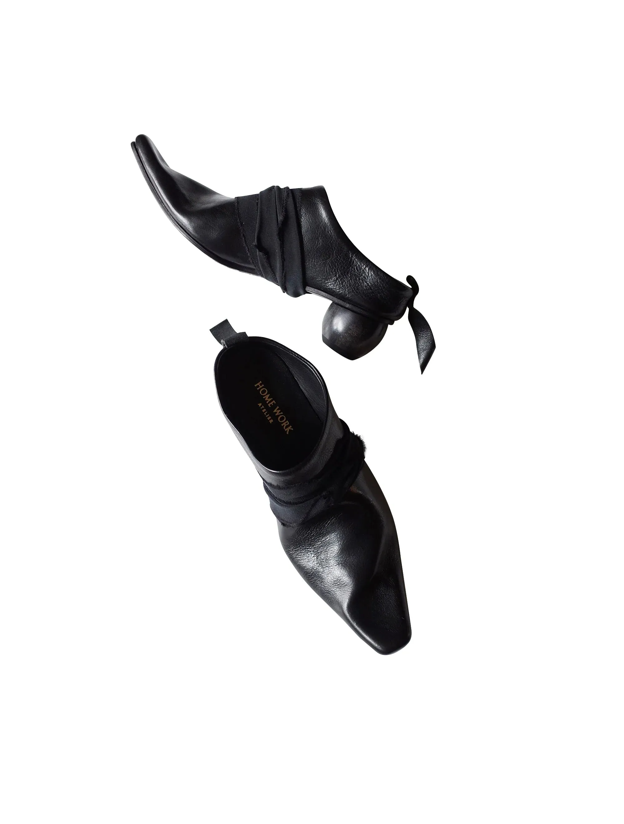 Black Leather Wrap Heeled Mules