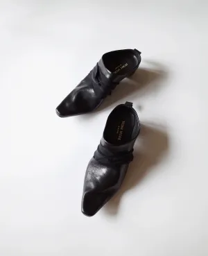 Black Leather Wrap Heeled Mules