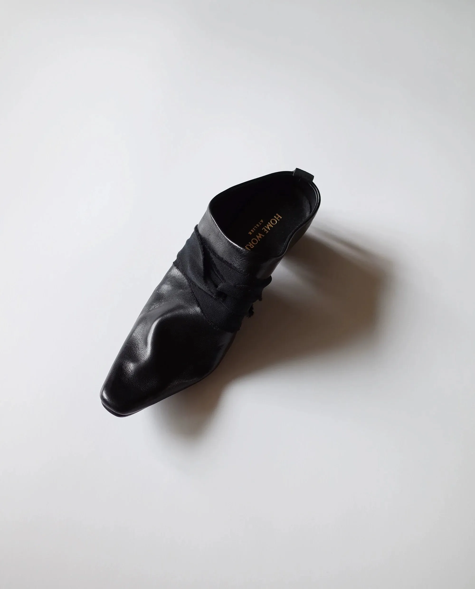 Black Leather Wrap Heeled Mules