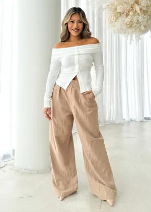 Blaise Pants - Beige Pinstripe