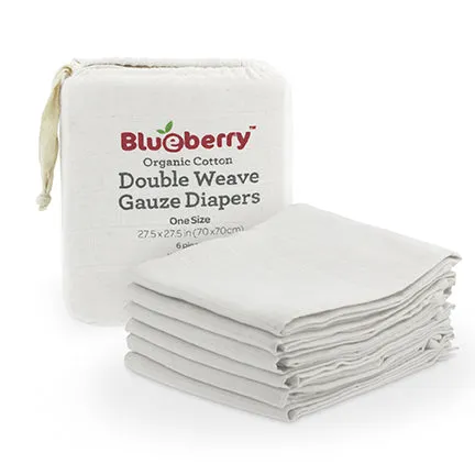 Blueberry Organic Cotton Gauze Flat Nappy - 6pack