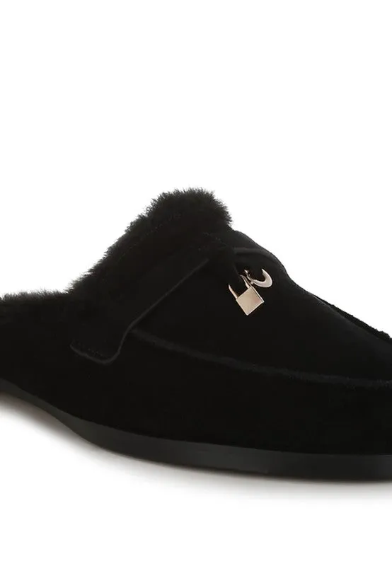 Bosnia Suede & Faux Fur Slip On Mules