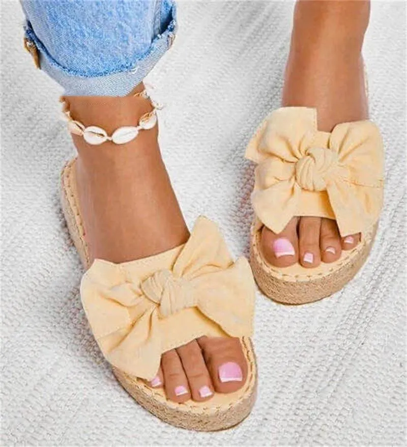 Bowknot flat slippers women's pedal lazy shoes