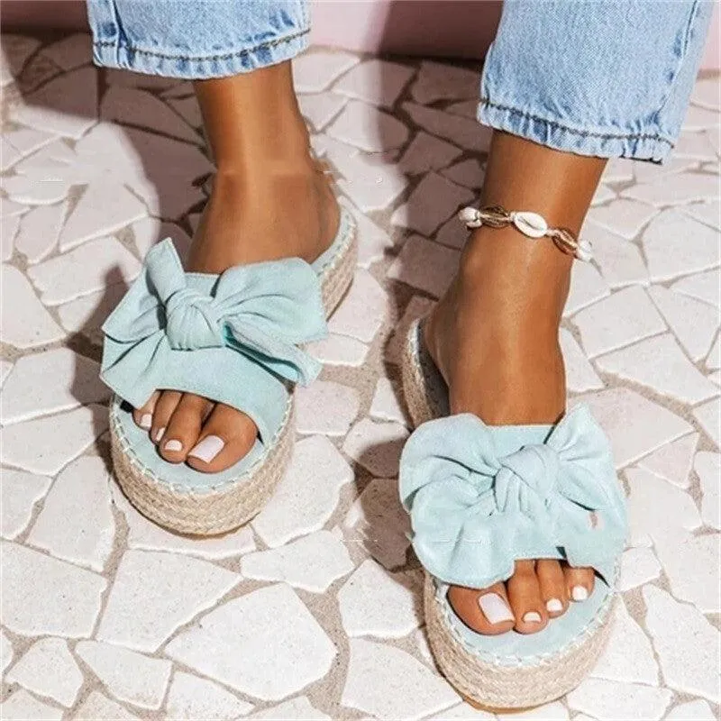 Bowknot flat slippers women's pedal lazy shoes