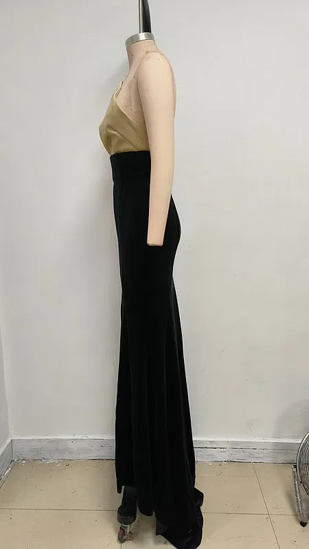 Brinley Pointed Neckline High Waisted Skirt Maxi Dress