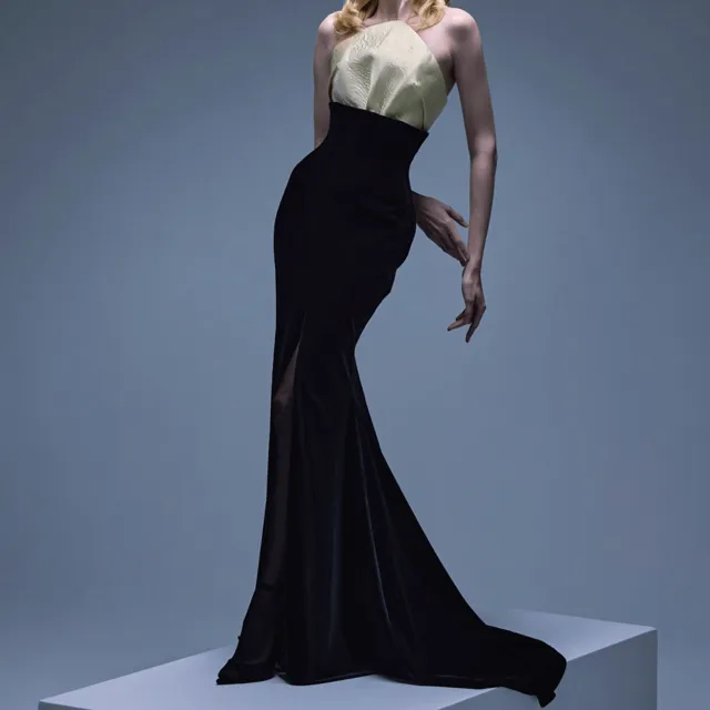 Brinley Pointed Neckline High Waisted Skirt Maxi Dress