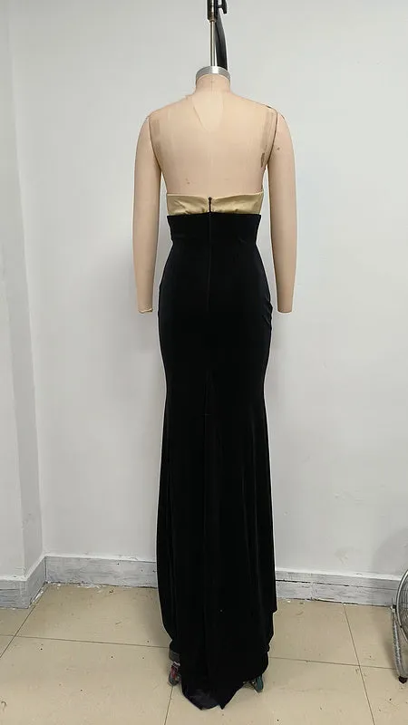 Brinley Pointed Neckline High Waisted Skirt Maxi Dress