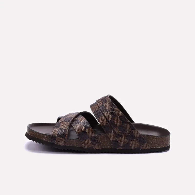 Brown Checkered Casual Slippers 0151114