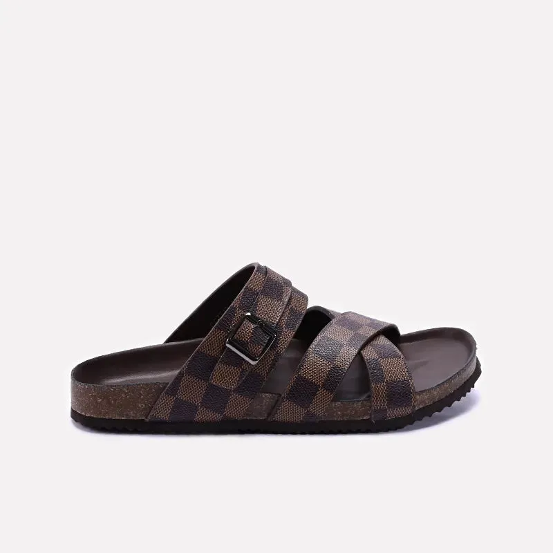 Brown Checkered Casual Slippers 0151114