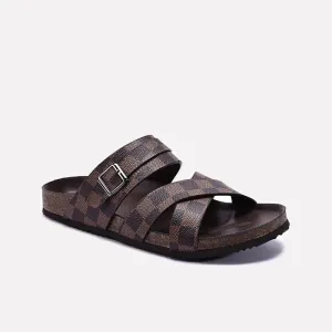 Brown Checkered Casual Slippers 0151114