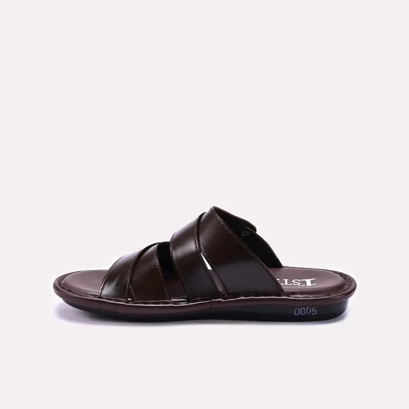 Brown Glossy Casual Slippers Mens 0151023