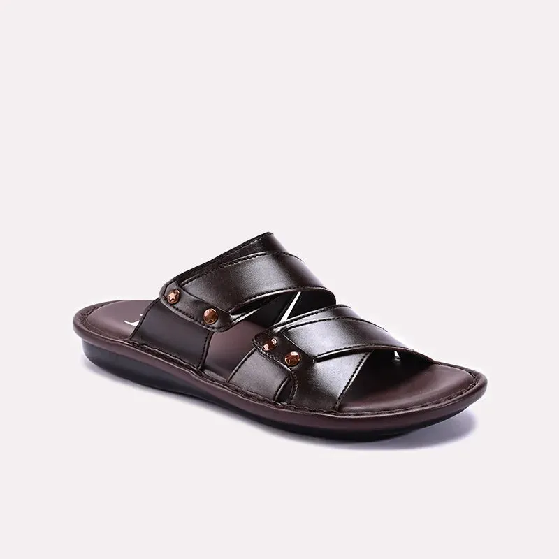 Brown Glossy Casual Slippers Mens 0151023