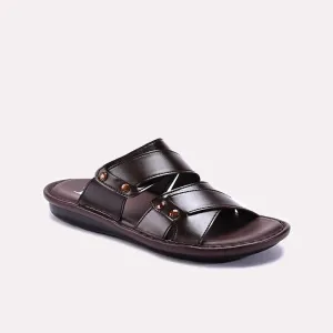 Brown Glossy Casual Slippers Mens 0151023