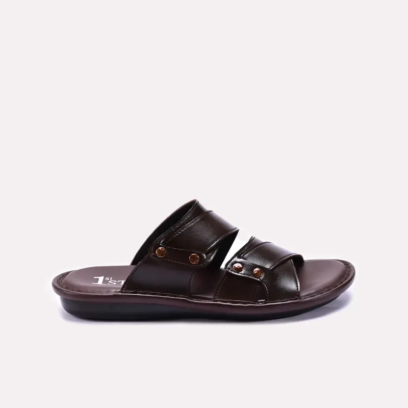 Brown Glossy Casual Slippers Mens 0151023