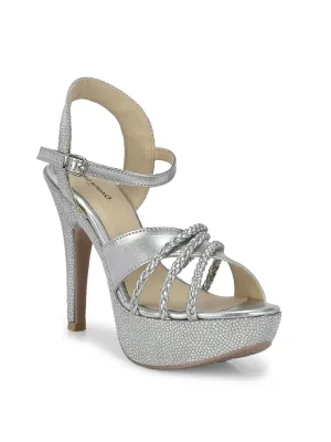 CARLO ROMANO BY WASAN SILVER COLOR LIGHT WEIGHT VERY COMFORTABLE STYLISH HIGH HEEL WOMEN'S SANDAL