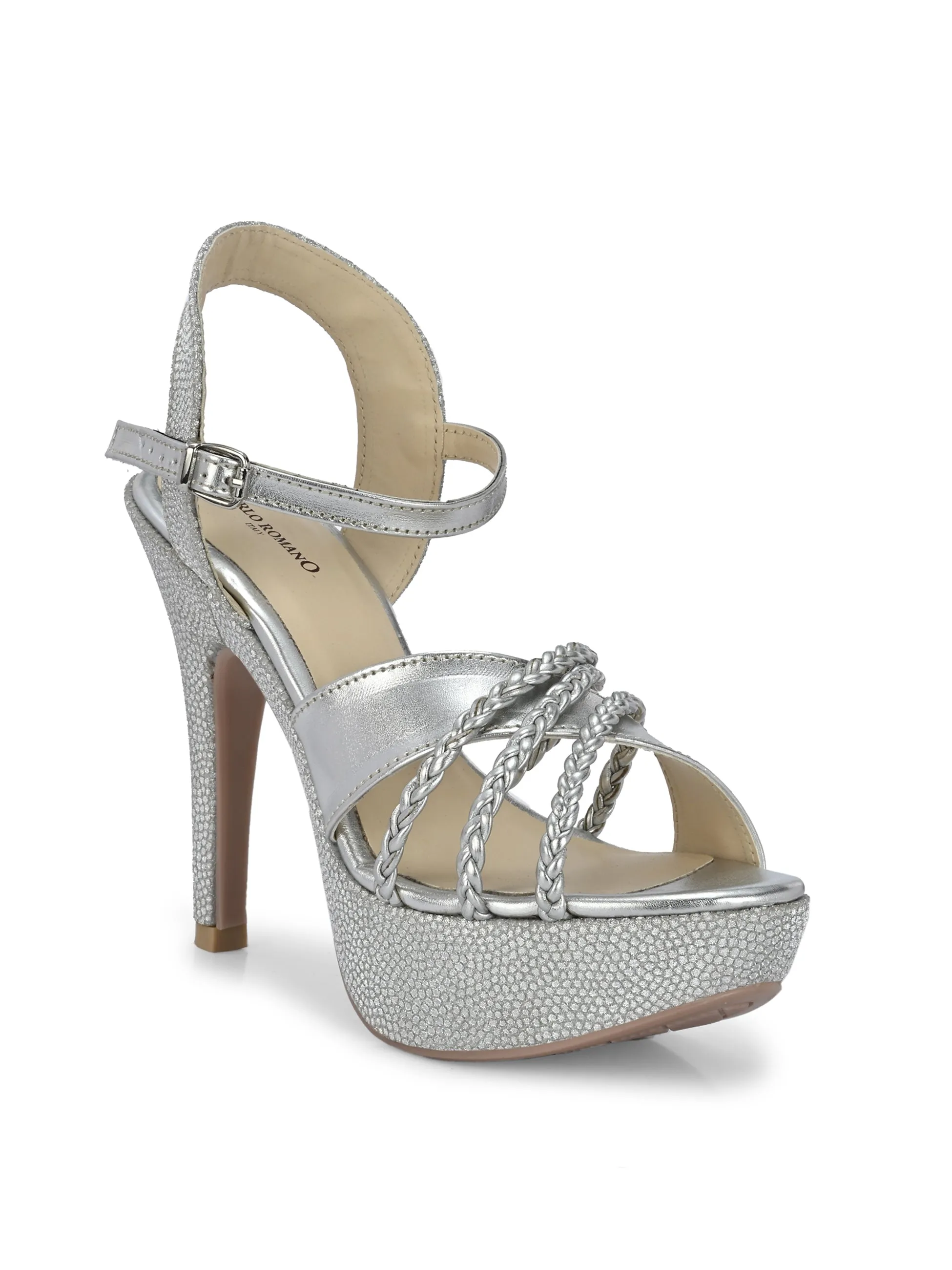 CARLO ROMANO BY WASAN SILVER COLOR LIGHT WEIGHT VERY COMFORTABLE STYLISH HIGH HEEL WOMEN'S SANDAL