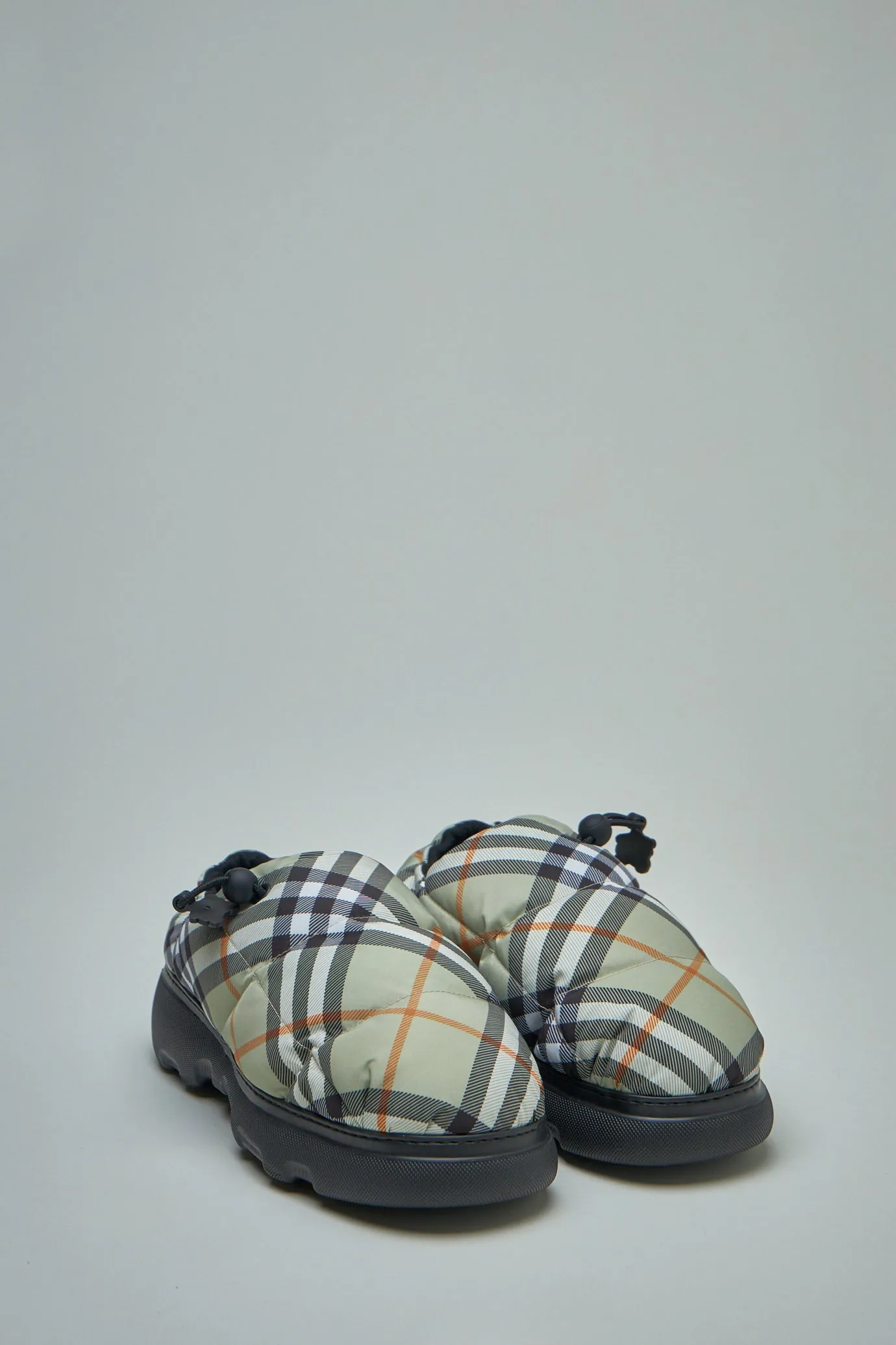 Check Nylon Blend Pillow Mules