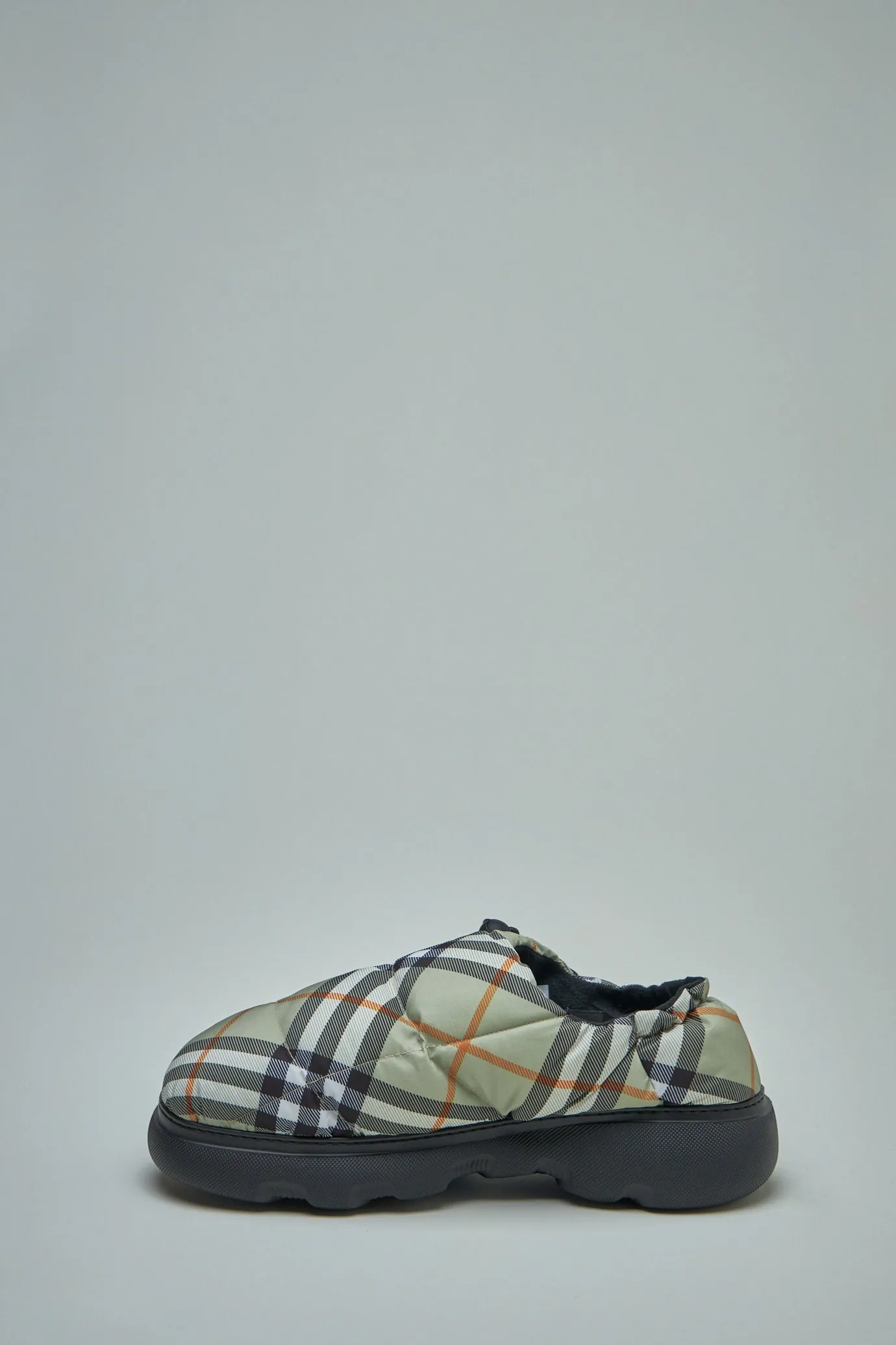 Check Nylon Blend Pillow Mules
