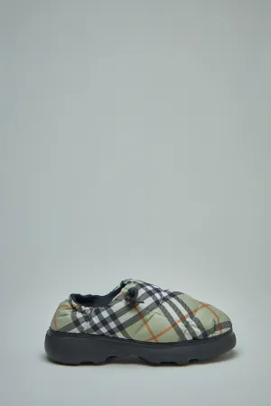 Check Nylon Blend Pillow Mules