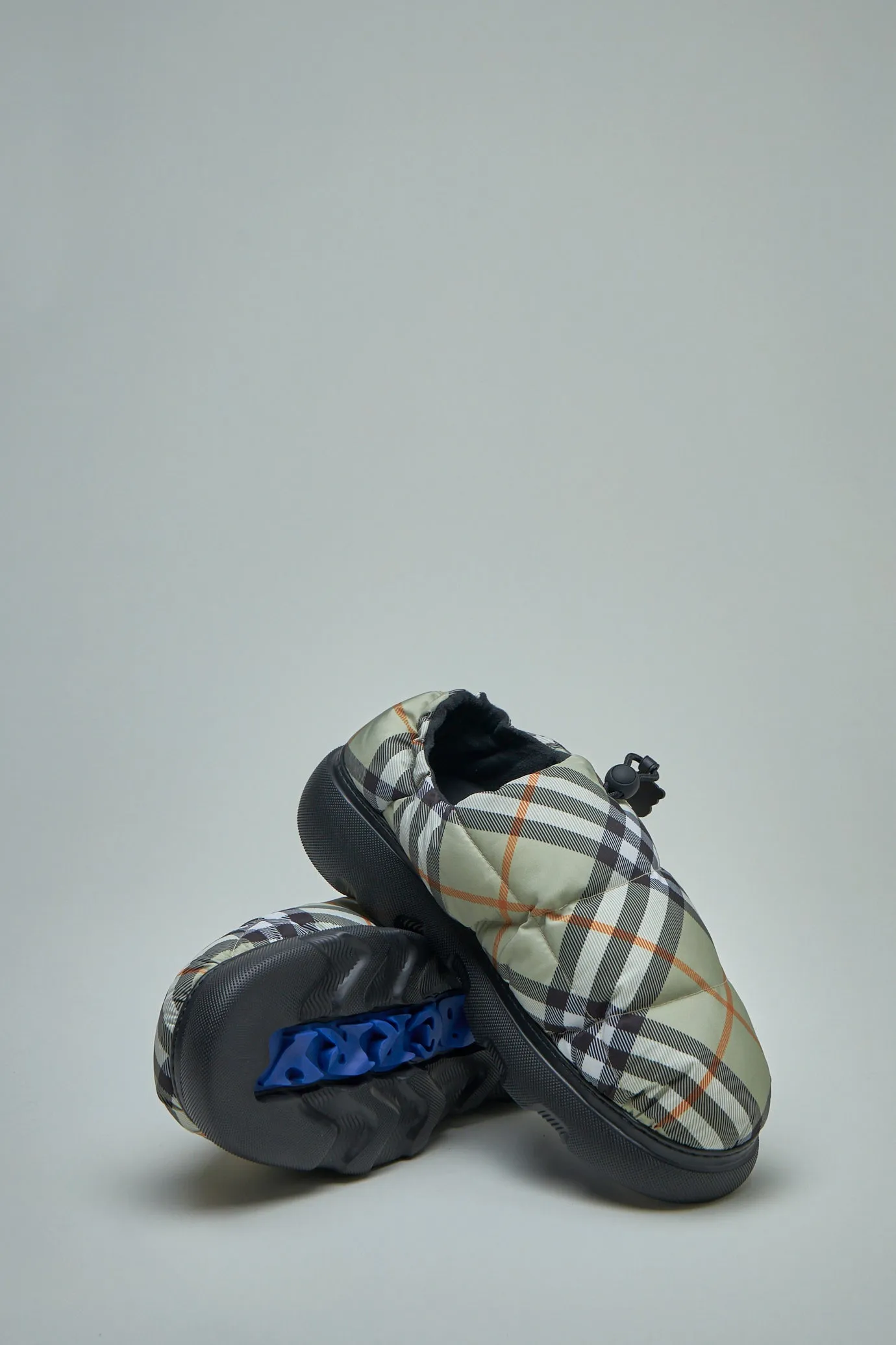 Check Nylon Blend Pillow Mules