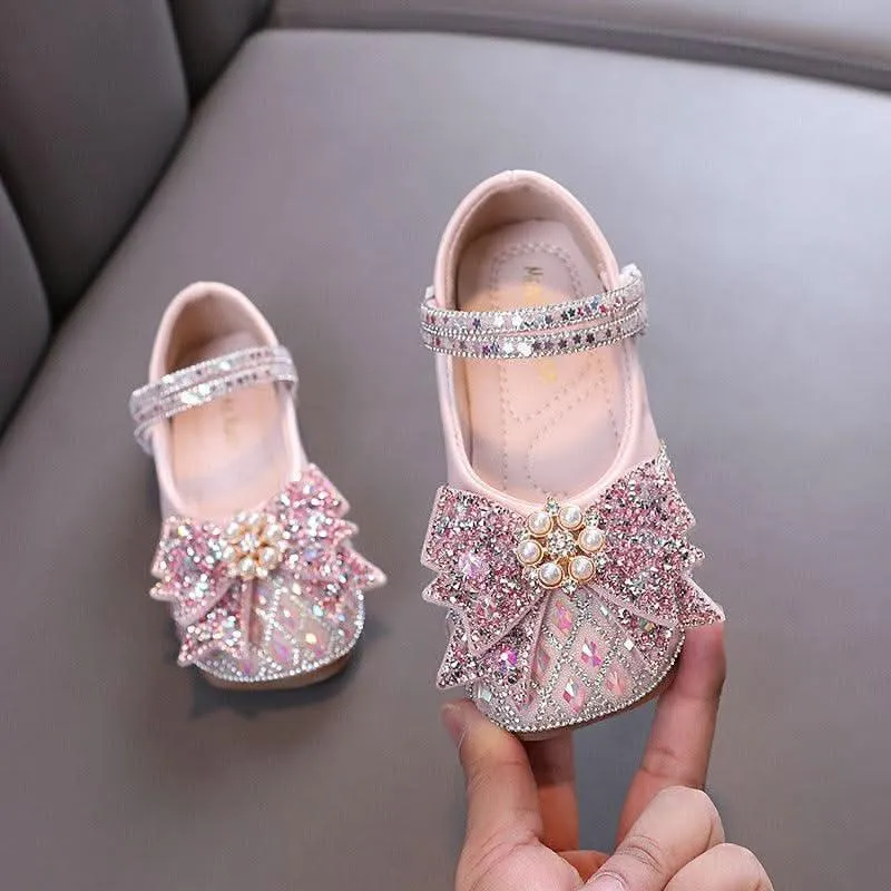 Colorful Princess Shoes Girls' Rhinestone Bow Shoes Sparkling Princess Flats